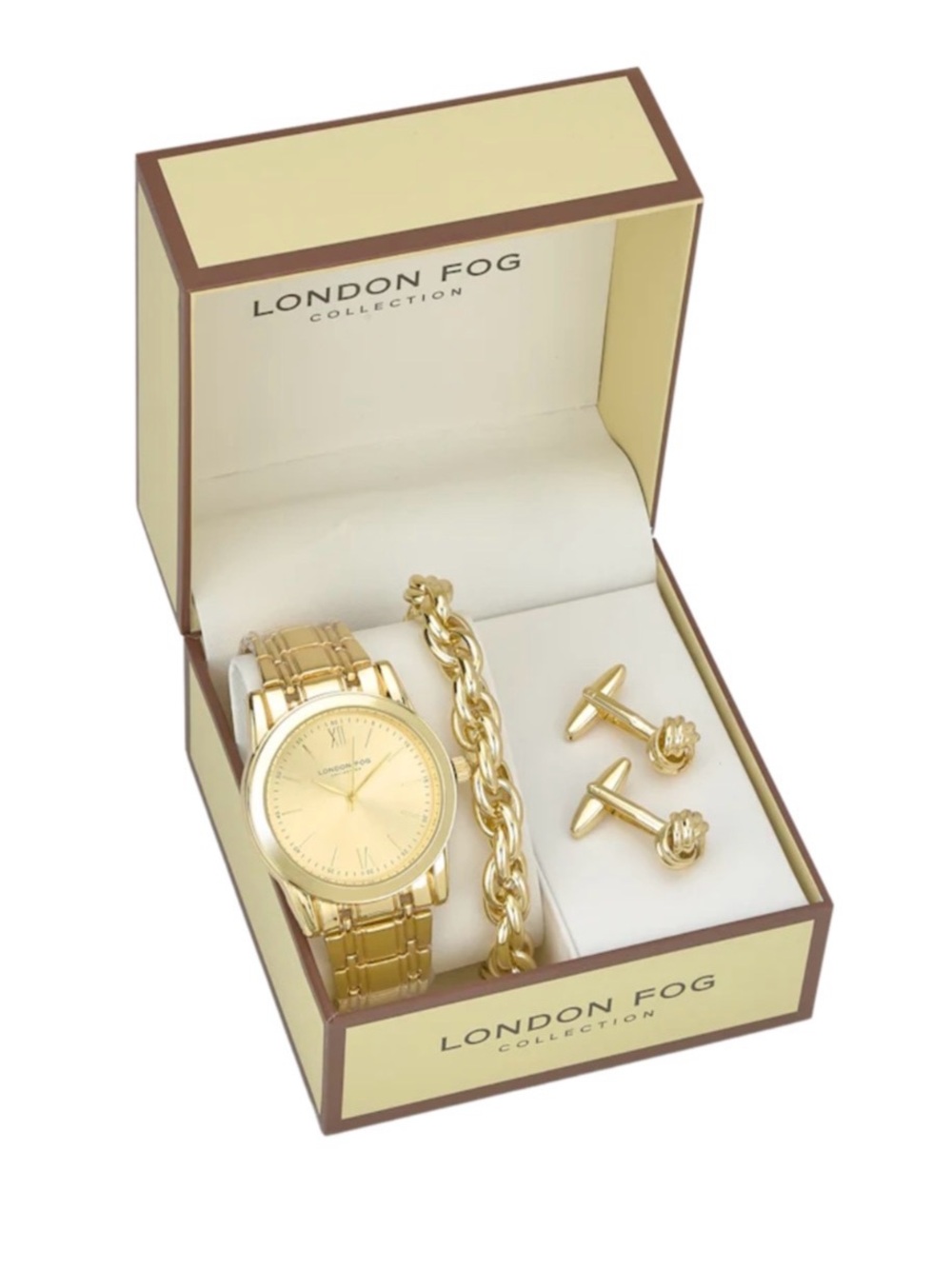 London Fog Gold-Tone Men's Watch, Bracelet & Cufflinks Set